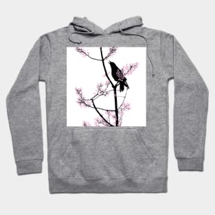 Cherry Blossom Raven - Bird on a Tree Branch Hoodie